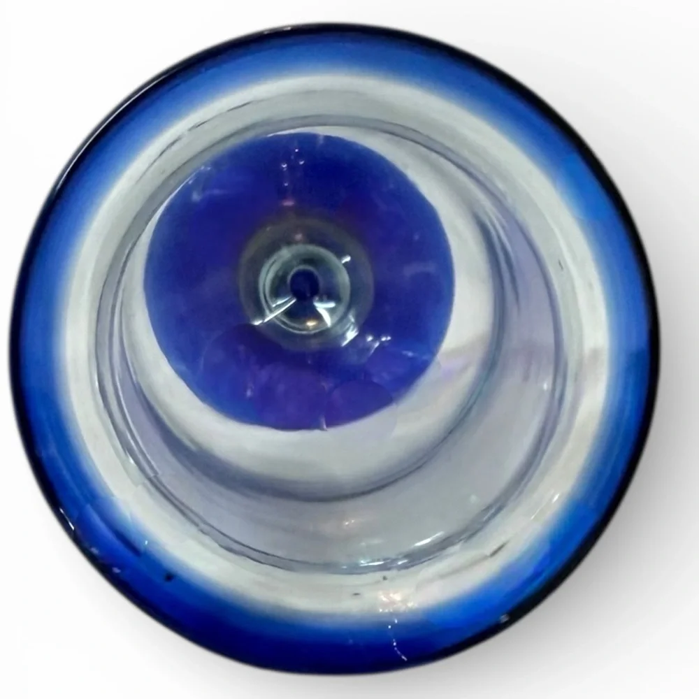 Vintage Cobalt Blue Rim Glass Goblets Set of 2 Hand Blown Glass Elegant Barware